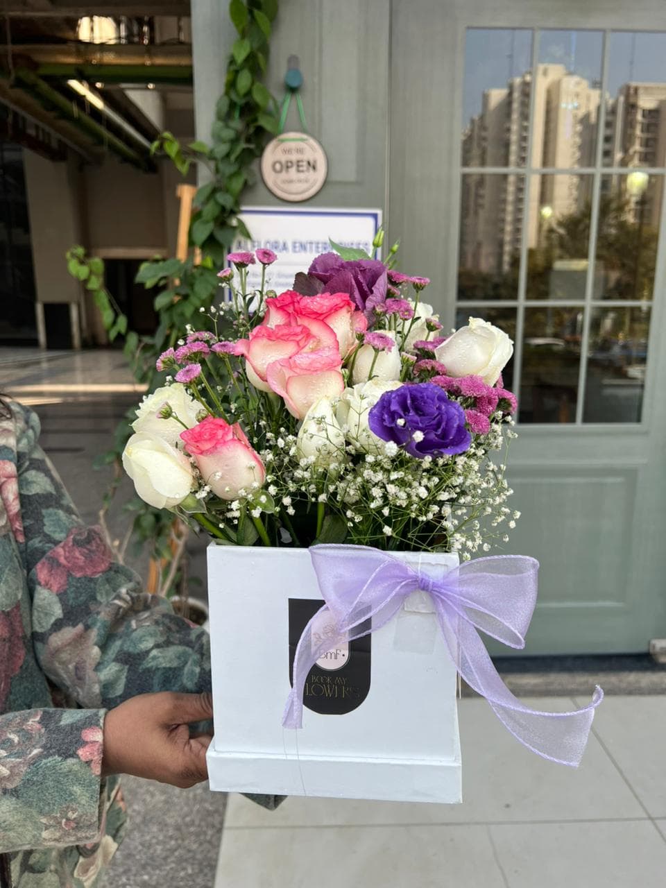 White box bouquet